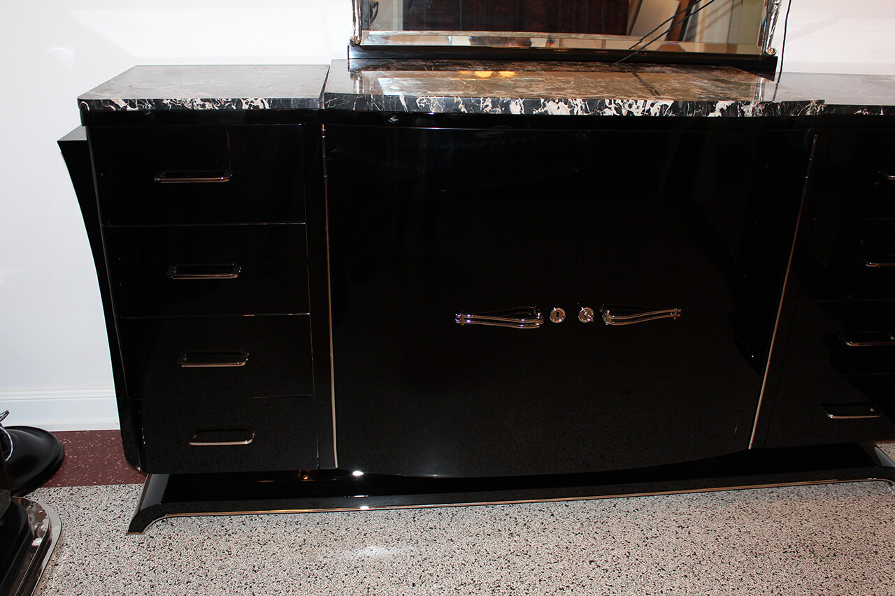 Sideboard Black High Gloss Lacquer Finish Art Deco Annette