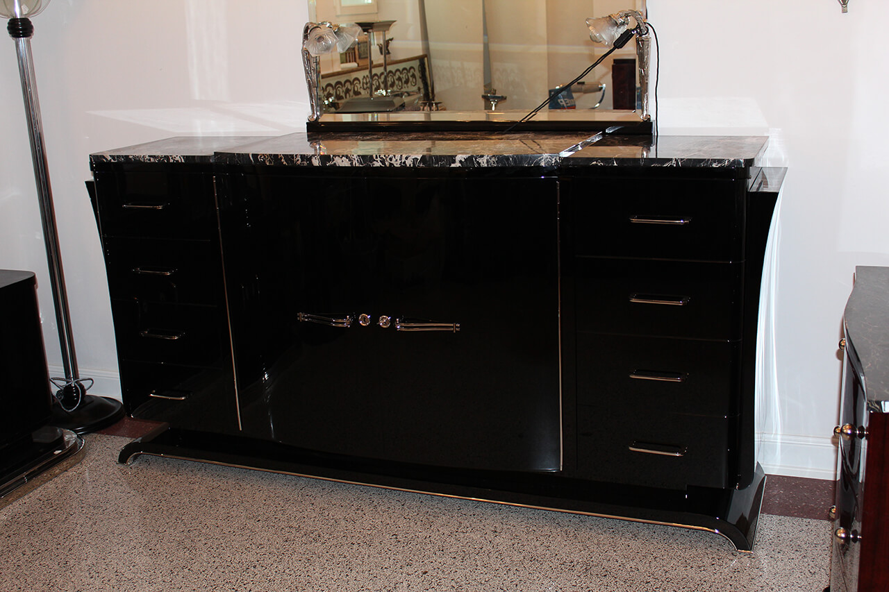 Sideboard Black High Gloss Lacquer Finish Art Deco Annette