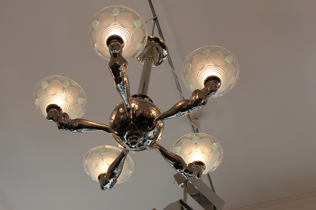 A Rare French Five Arm Chandelier Art Deco Annette Stern