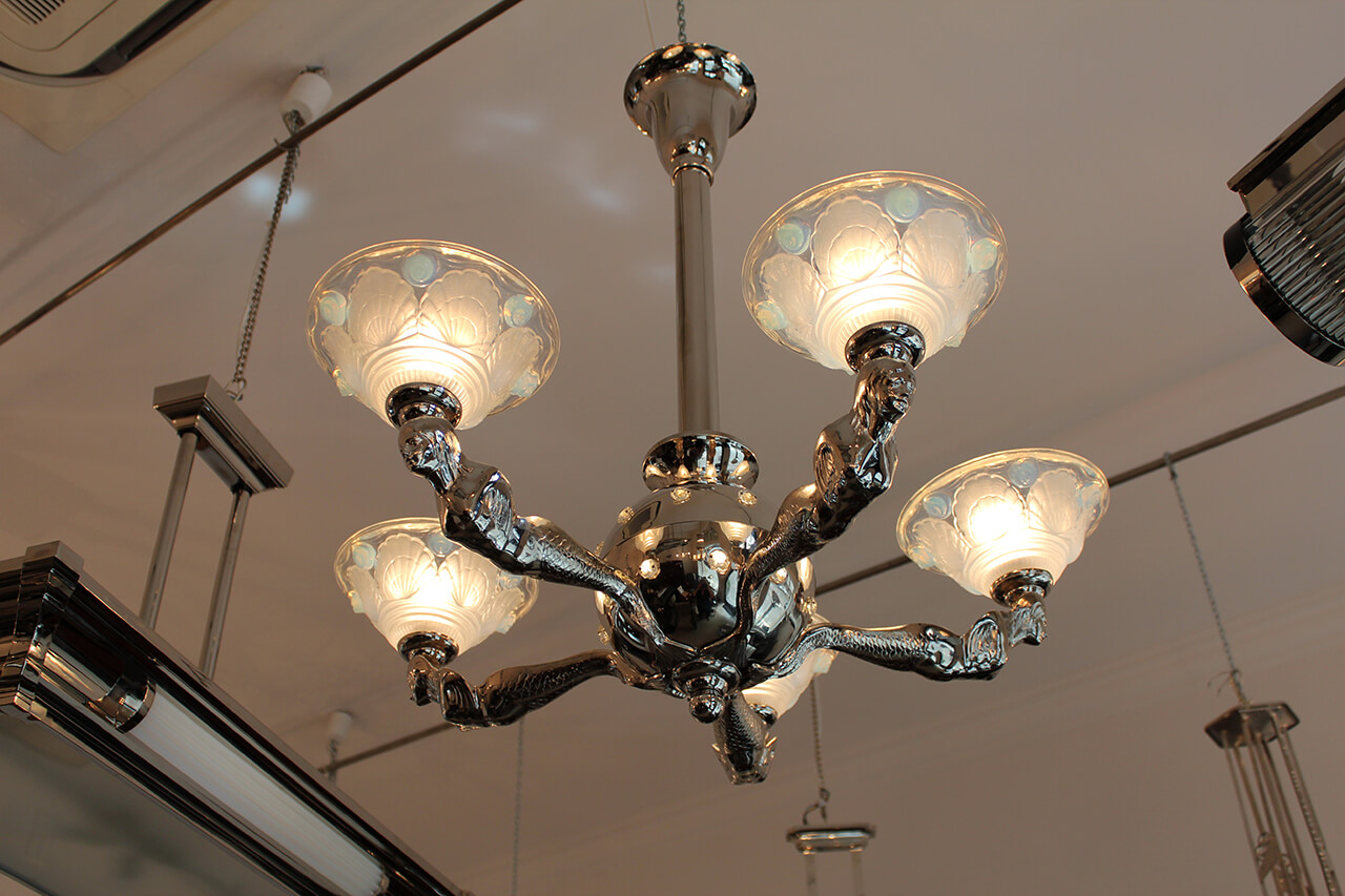 A Rare French Five Arm Chandelier Art Deco Annette Stern